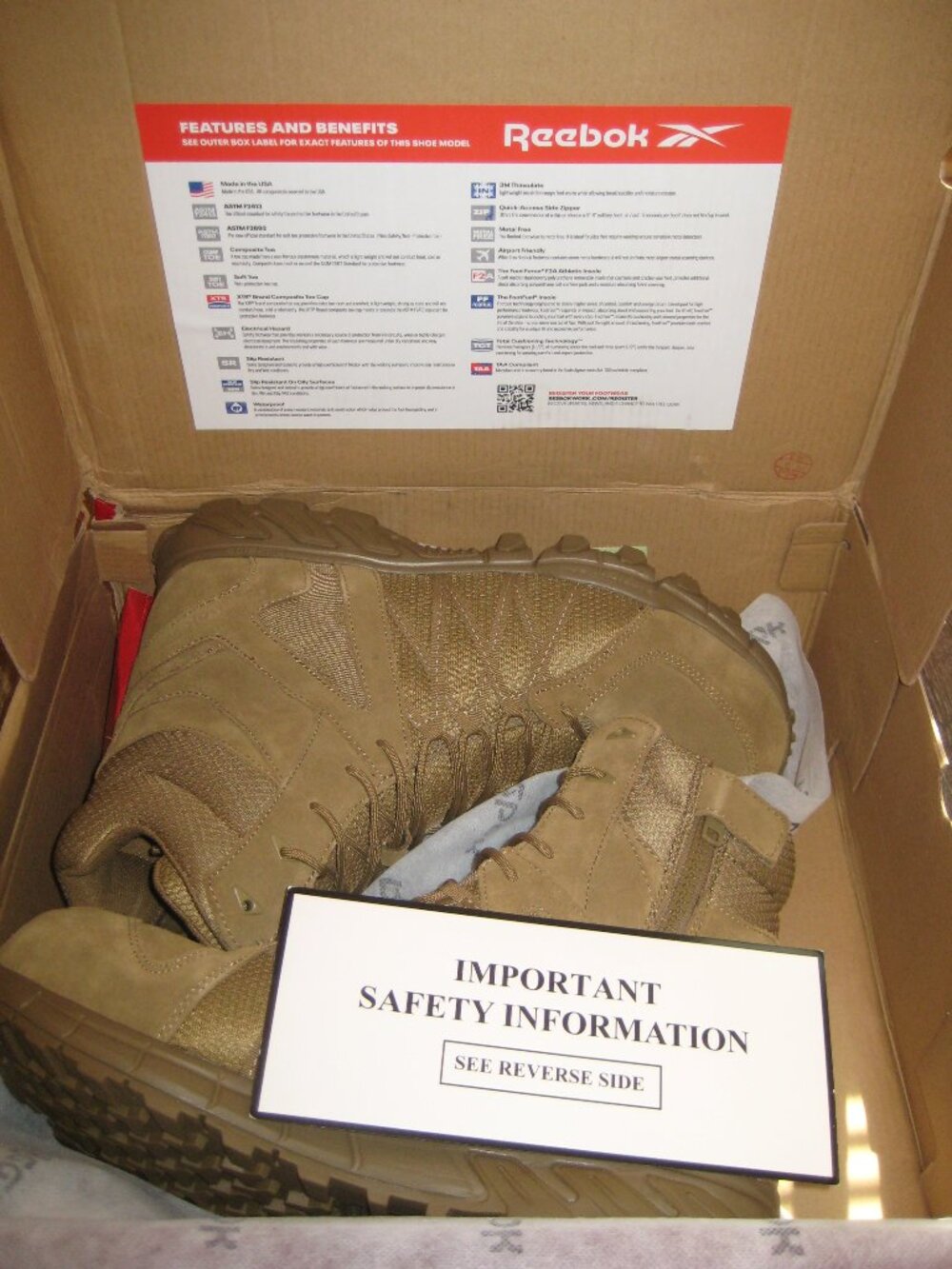 Reebok Men's Trailgrip 8'' Tactical Boot Composite Toe Side Zip Coyote Brown